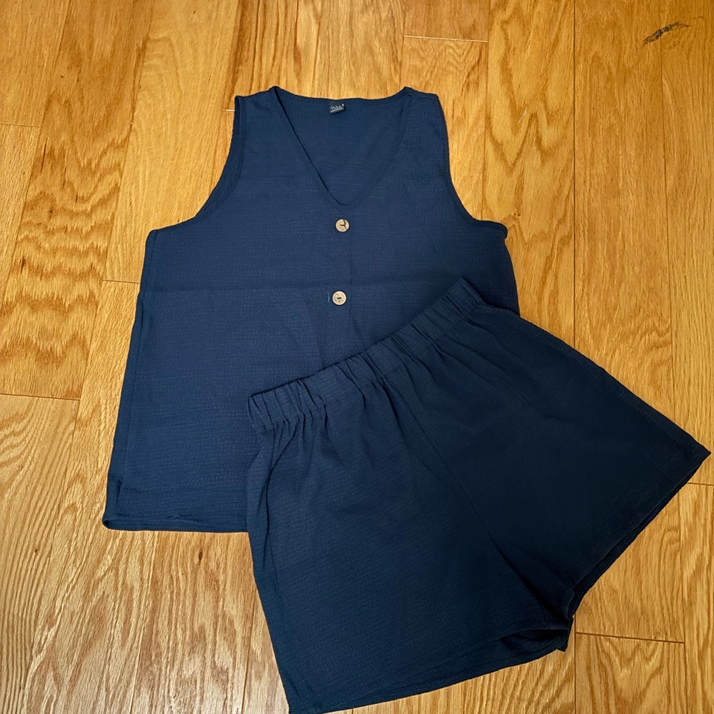 SHEIN Navy Blue Sleeveless Top and Shorts Set
